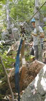 Lev slings a rock for transport